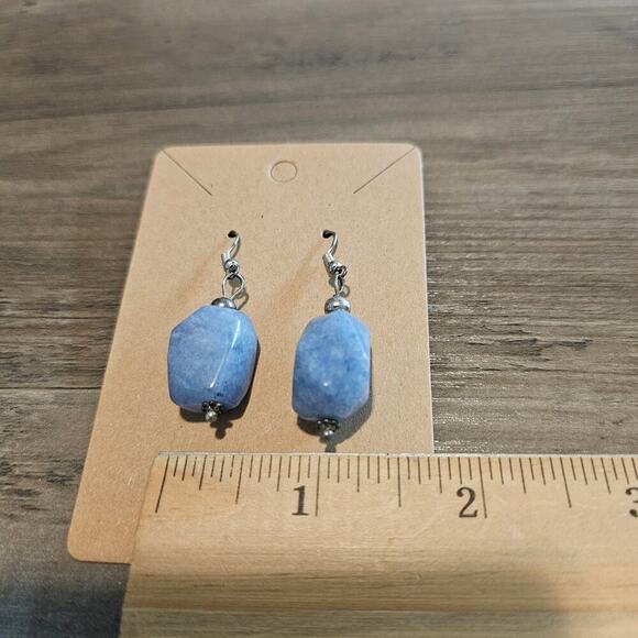 Vintage Blue Quartz Earrings Dangling Drop Gemstone Pierced Jewelry Classic Boho - Picture 6 of 6